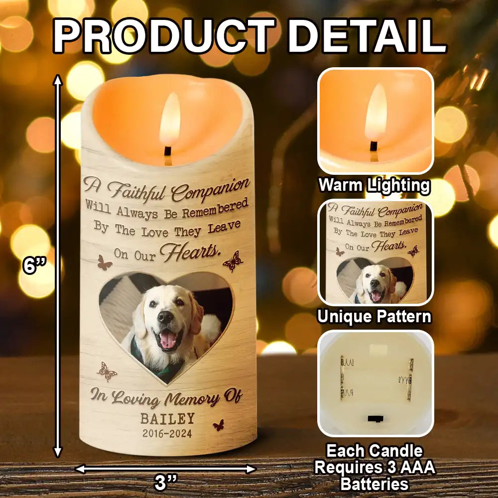 Custom Photo A Faithful Companion Dog Cat Memorial - Personalized Flameless LED Candle