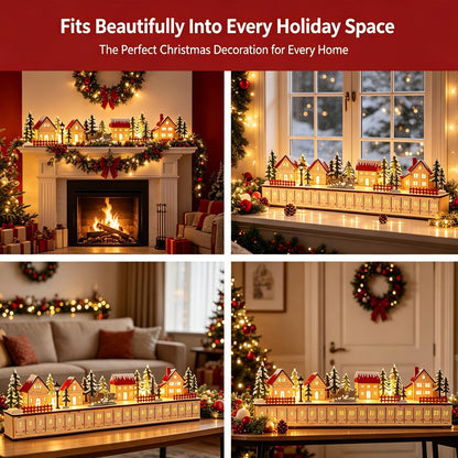 24-Drawer Wooden Advent Calendar – Light-Up Christmas Village Countdown Decoration
