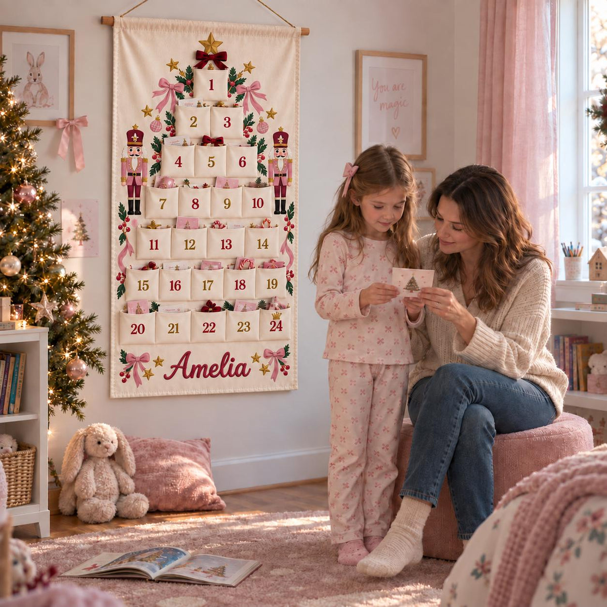 Christmas Advent Calendar with 24 Fillable Pockets – Personalized Reusable Family Countdown