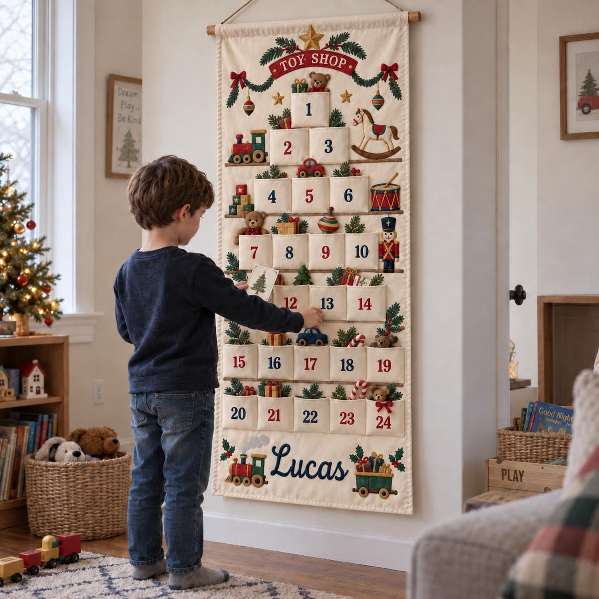 Christmas Advent Calendar with 24 Fillable Pockets – Personalized Reusable Family Countdown