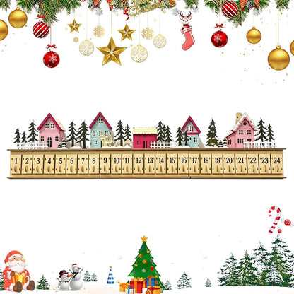 24-Drawer Wooden Advent Calendar – Light-Up Christmas Village Countdown Decoration