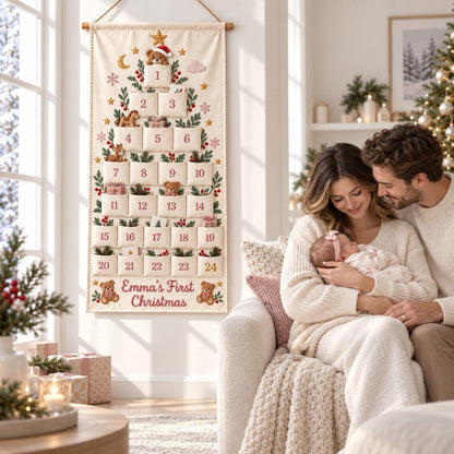 Christmas Advent Calendar with 24 Fillable Pockets – Personalized Reusable Family Countdown