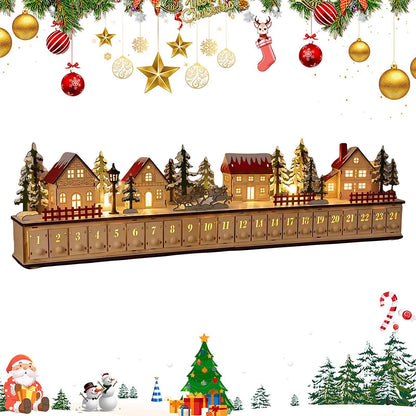 24-Drawer Wooden Advent Calendar – Light-Up Christmas Village Countdown Decoration