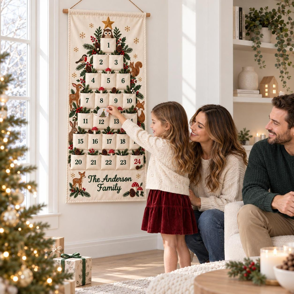 Christmas Advent Calendar with 24 Fillable Pockets – Personalized Reusable Family Countdown