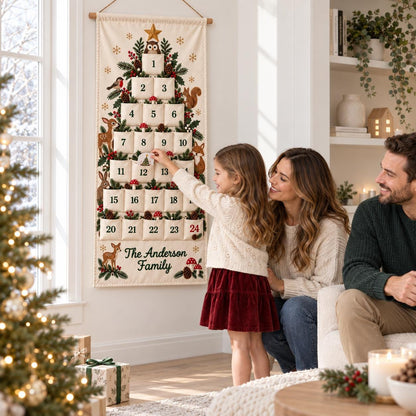 Christmas Advent Calendar with 24 Fillable Pockets – Personalized Reusable Family Countdown