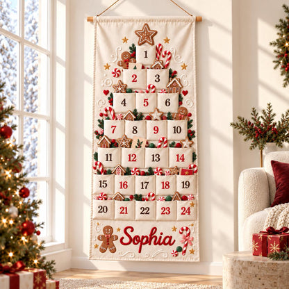 Christmas Advent Calendar with 24 Fillable Pockets – Personalized Reusable Family Countdown