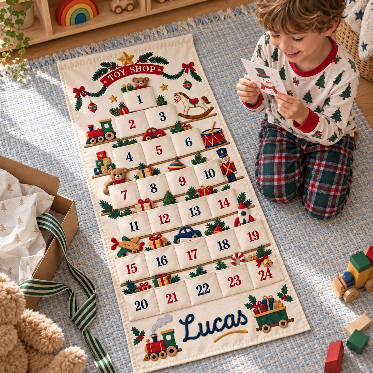 Christmas Advent Calendar with 24 Fillable Pockets – Personalized Reusable Family Countdown