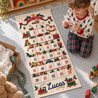 Christmas Advent Calendar with 24 Fillable Pockets – Personalized Reusable Family Countdown