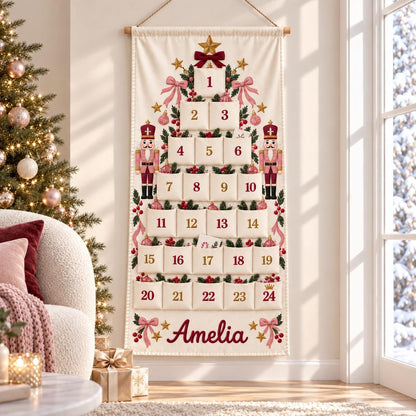 Christmas Advent Calendar with 24 Fillable Pockets – Personalized Reusable Family Countdown