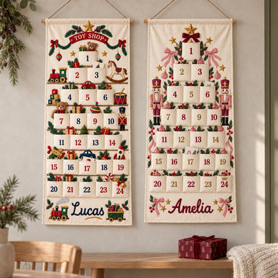 Christmas Advent Calendar with 24 Fillable Pockets – Personalized Reusable Family Countdown