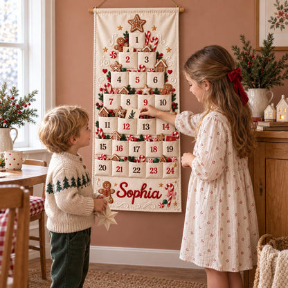 Christmas Advent Calendar with 24 Fillable Pockets – Personalized Reusable Family Countdown