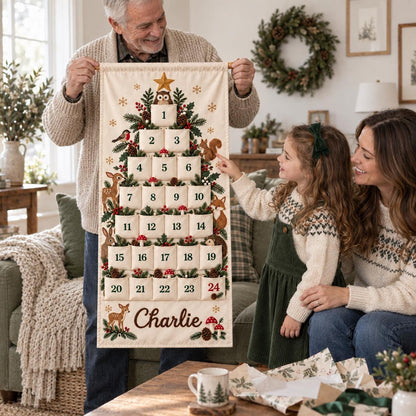 Christmas Advent Calendar with 24 Fillable Pockets – Personalized Reusable Family Countdown