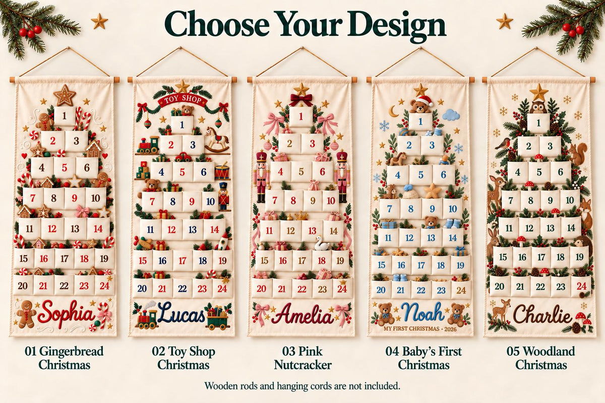 Christmas Advent Calendar with 24 Fillable Pockets – Personalized Reusable Family Countdown