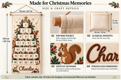 Christmas Advent Calendar with 24 Fillable Pockets – Personalized Reusable Family Countdown