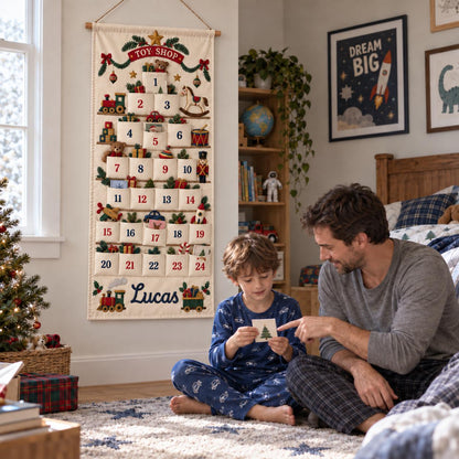 Christmas Advent Calendar with 24 Fillable Pockets – Personalized Reusable Family Countdown
