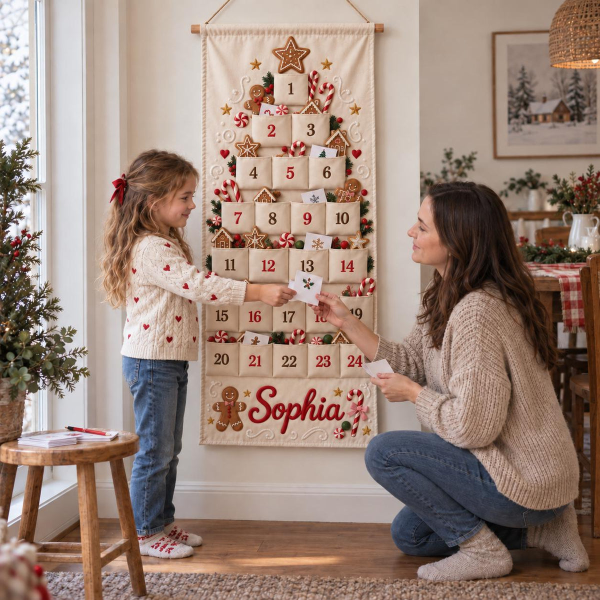 Christmas Advent Calendar with 24 Fillable Pockets – Personalized Reusable Family Countdown