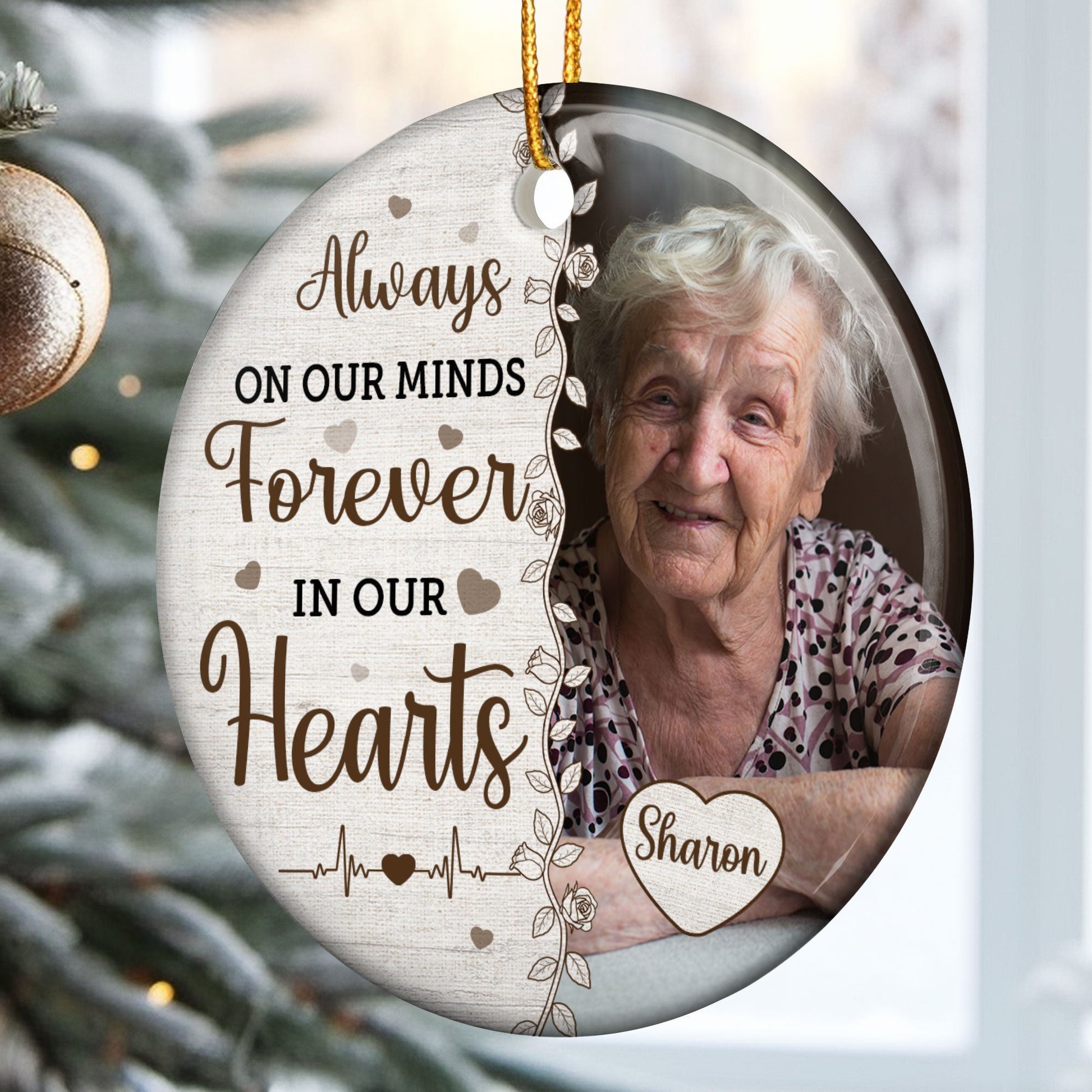 Always On Our Minds Forever In Our Hearts - Personalized Ceramic Photo Ornament