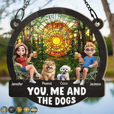 Beach You, Me And The Dog - Personalized Window Hanging Suncatcher Ornament