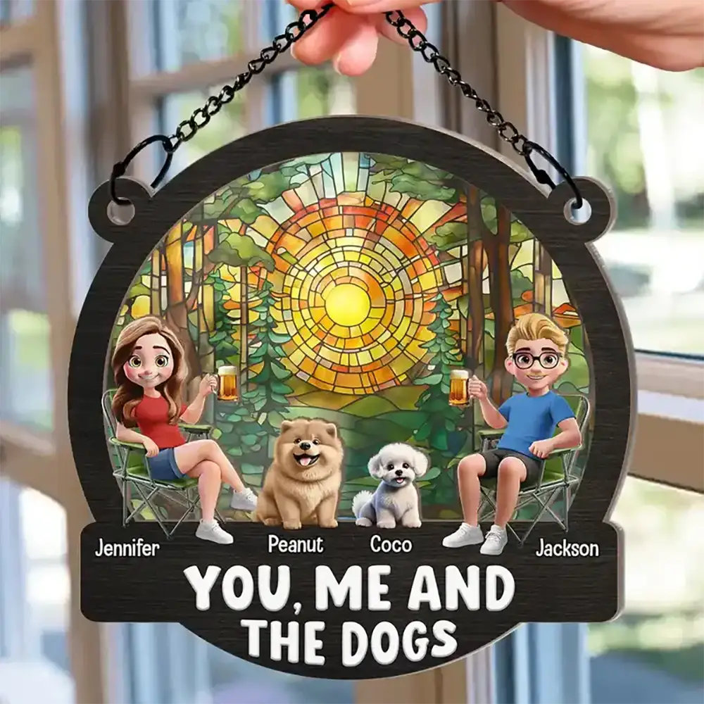 Beach You, Me And The Dog - Personalized Window Hanging Suncatcher Ornament