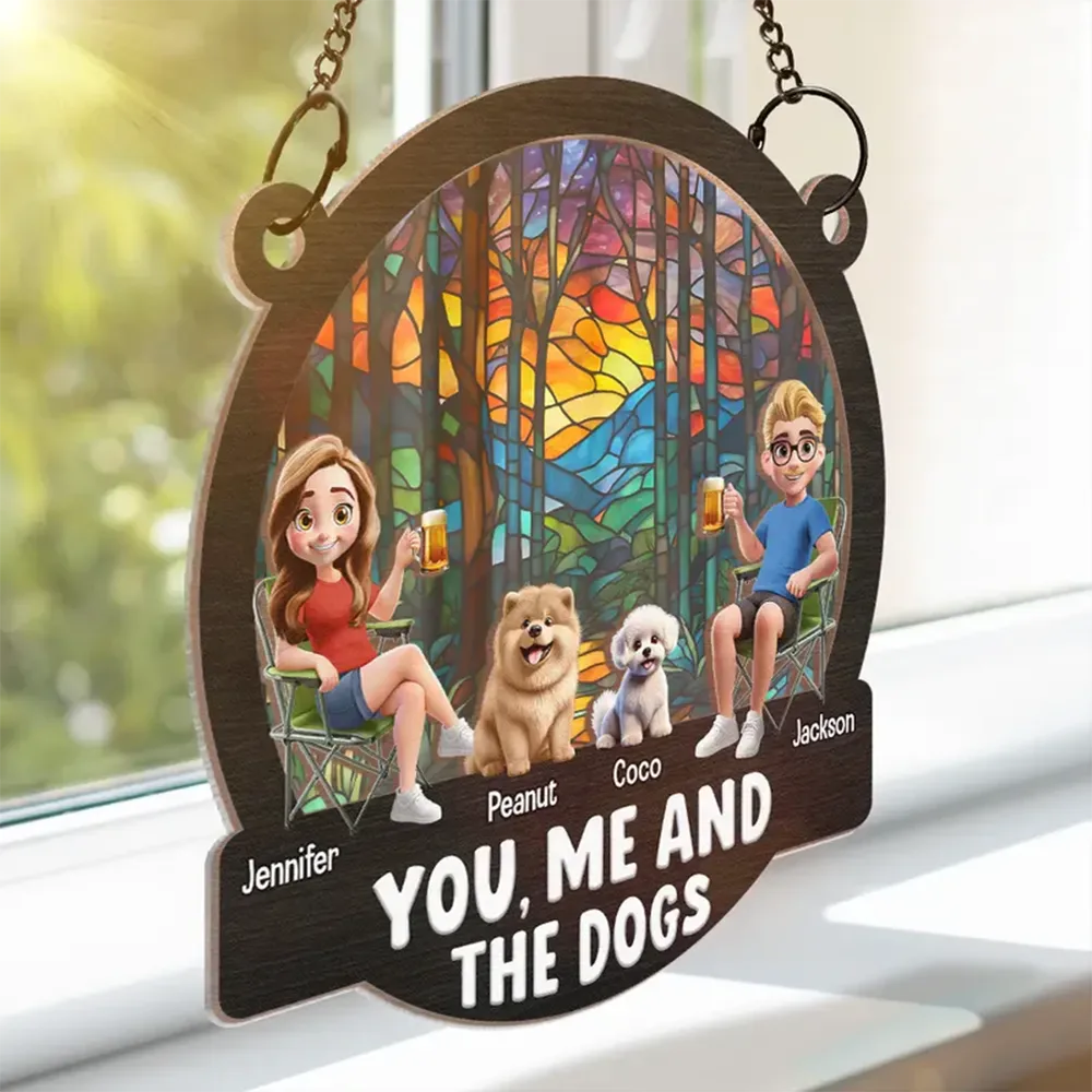 Beach You, Me And The Dog - Personalized Window Hanging Suncatcher Ornament
