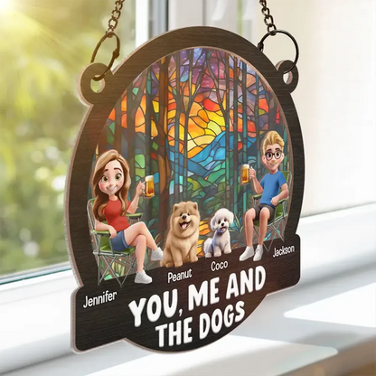 Beach You, Me And The Dog - Personalized Window Hanging Suncatcher Ornament