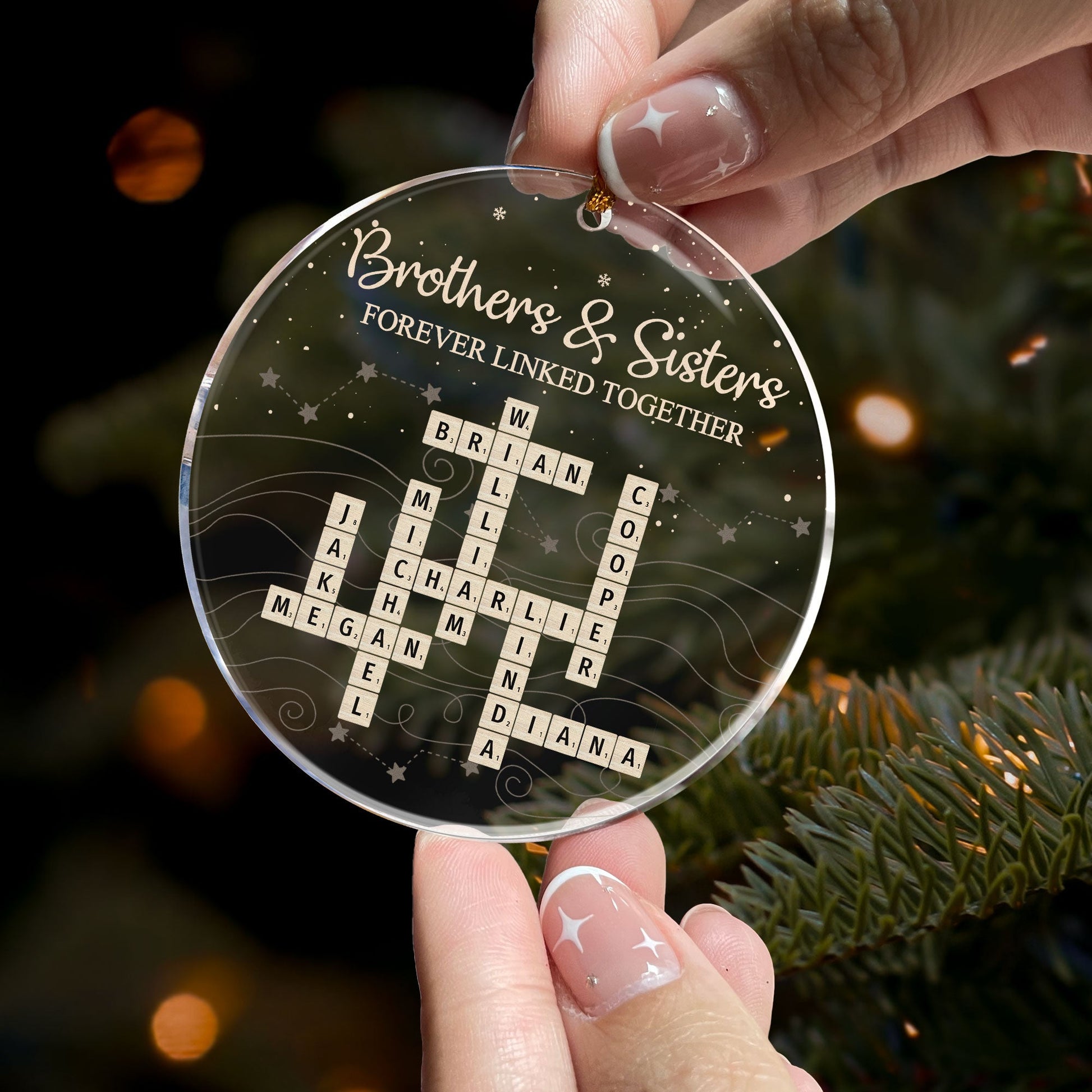 Brothers & Sisters Forever Linked Together Scrabble 2026 Christmas Ornament - Personalized Acrylic Ornament