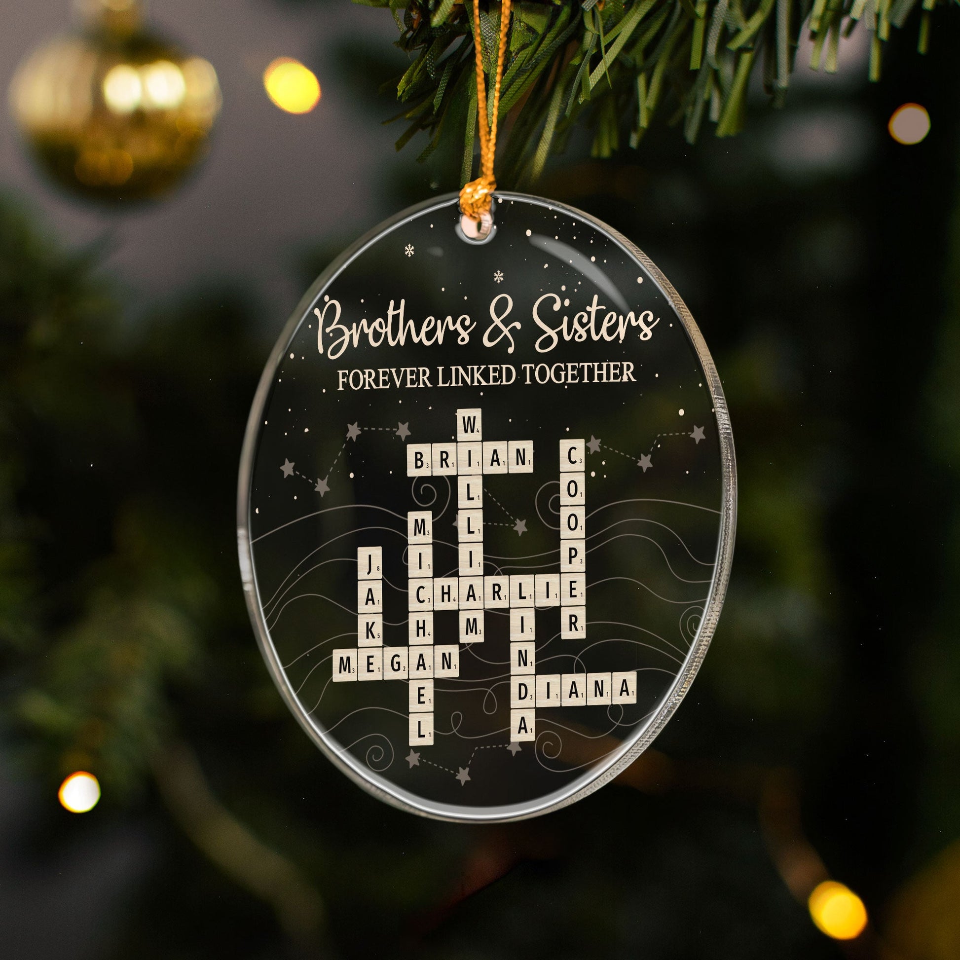 Brothers & Sisters Forever Linked Together Scrabble 2026 Christmas Ornament - Personalized Acrylic Ornament