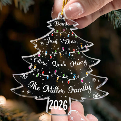 Christmas Tree With Family Names And Led Lights - Personalized Acrylic Ornament