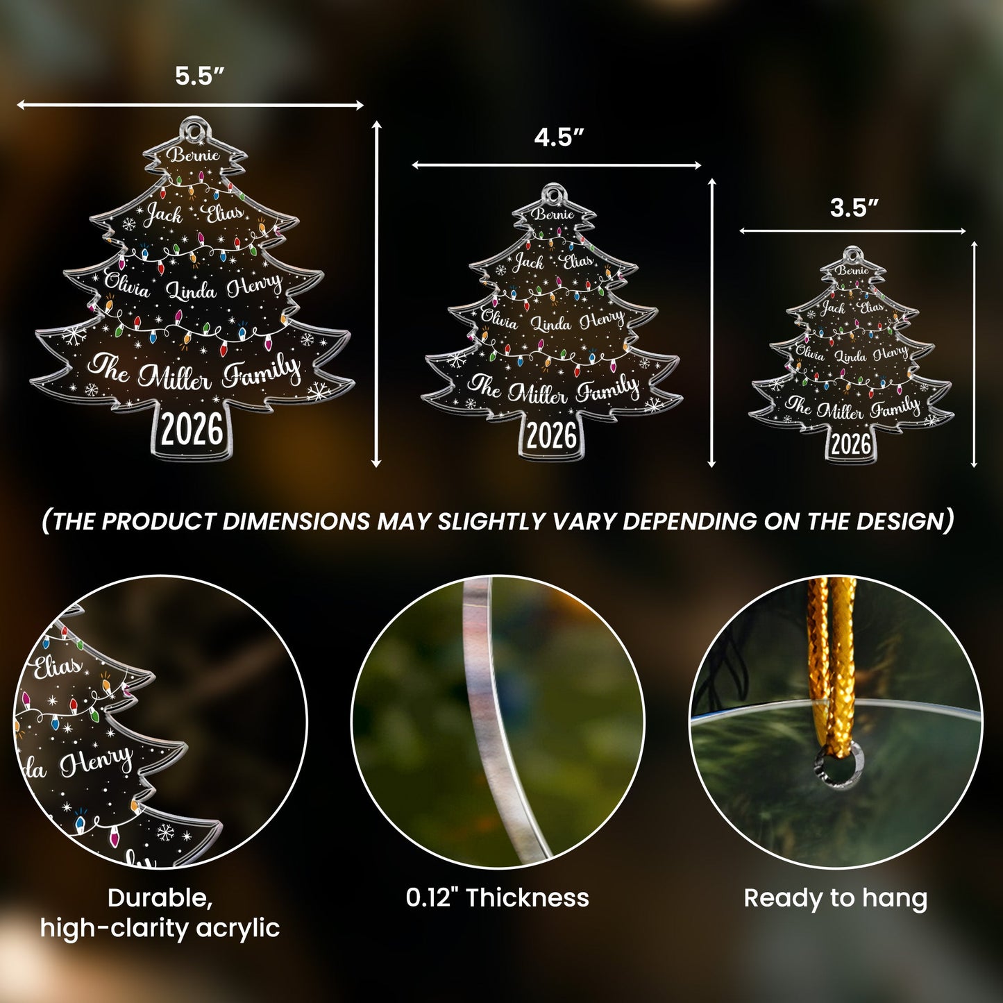 Christmas Tree With Family Names And Led Lights - Personalized Acrylic Ornament