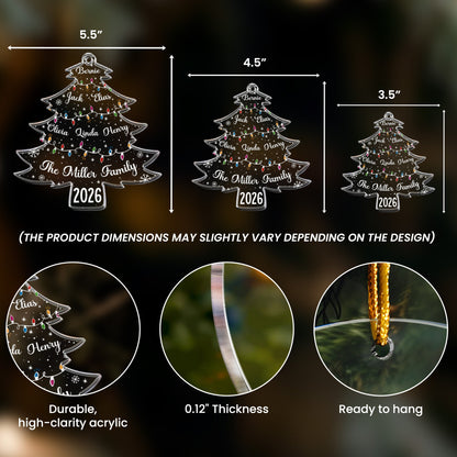 Christmas Tree With Family Names And Led Lights - Personalized Acrylic Ornament