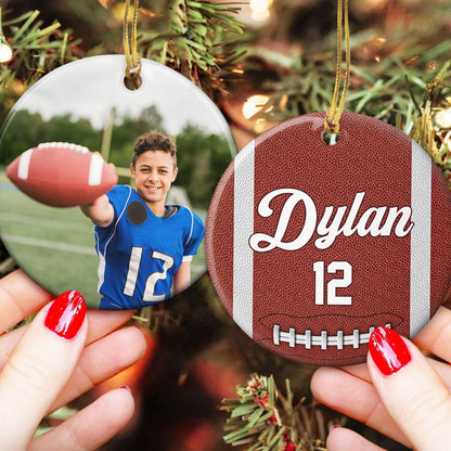 Custom Kid Photo And Sport Ornament - Personalized Ceramic Photo Ornament