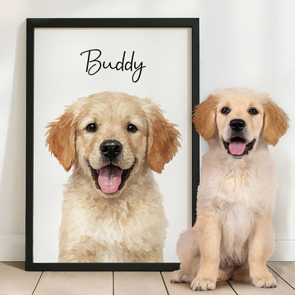 Custom Photo Realistic Watercolor Art Dog Cat Pet Portrait - Personalized Poster