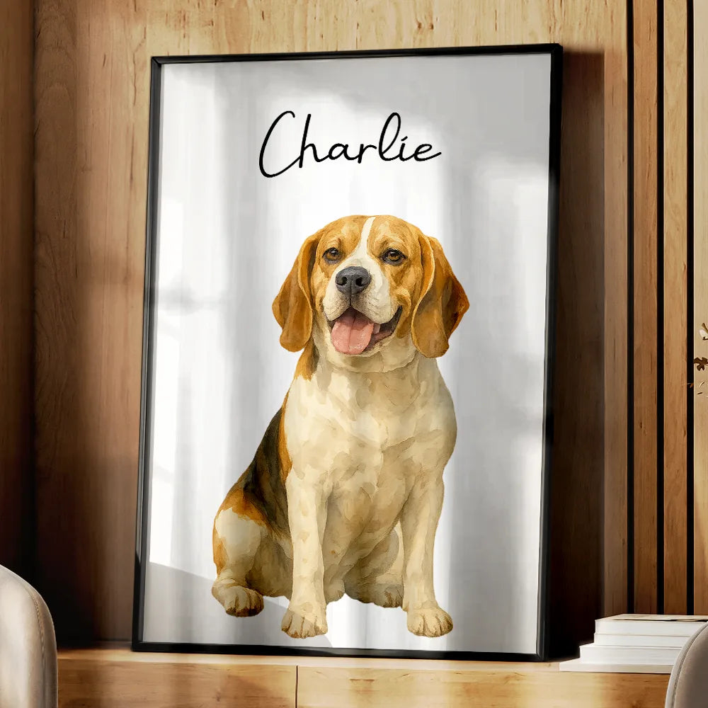 Custom Photo Realistic Watercolor Art Dog Cat Pet Portrait - Personalized Poster