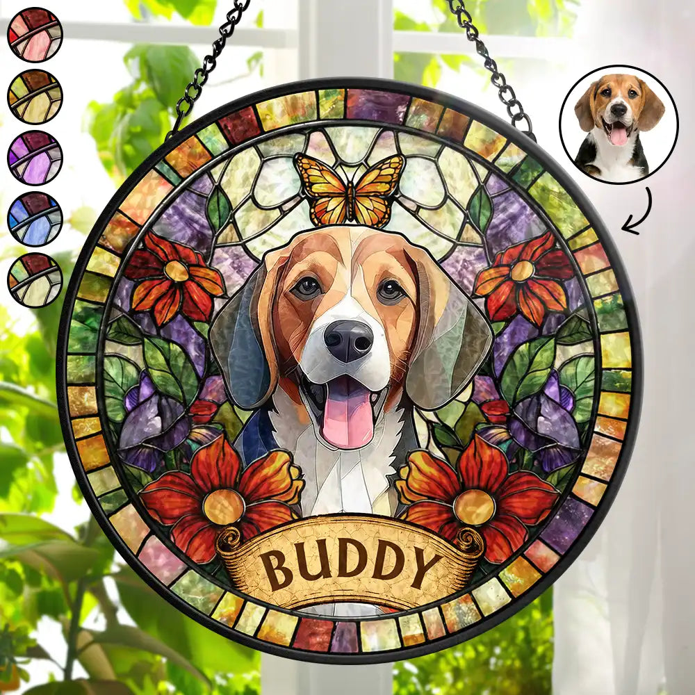 Custom Photo Stained Glass Portrait Dog Cat - Personalized Stained Glass Window Hanging Suncatcher