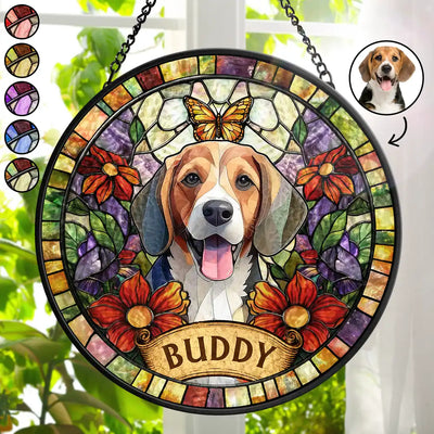 Custom Photo Stained Glass Portrait Dog Cat - Personalized Stained Glass Window Hanging Suncatcher