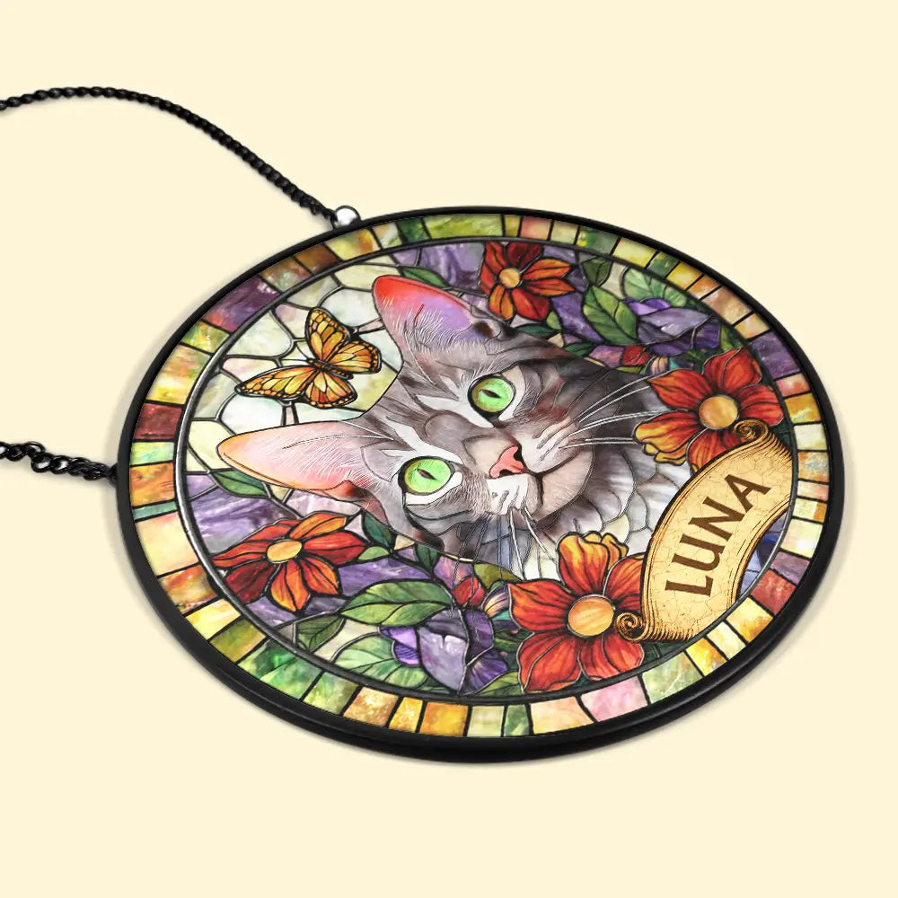 Custom Photo Stained Glass Portrait Dog Cat - Personalized Stained Glass Window Hanging Suncatcher