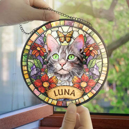 Custom Photo Stained Glass Portrait Dog Cat - Personalized Stained Glass Window Hanging Suncatcher