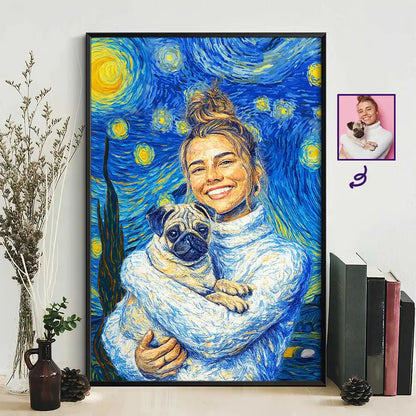 Custom Photo Starry Night Dog Mom Cat Mom - Personalized Poster