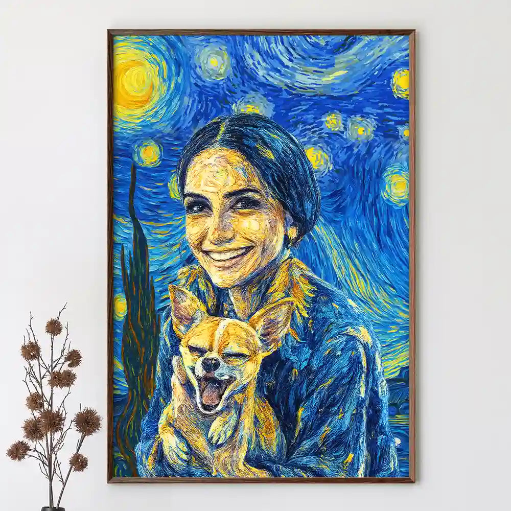 Custom Photo Starry Night Dog Mom Cat Mom - Personalized Poster
