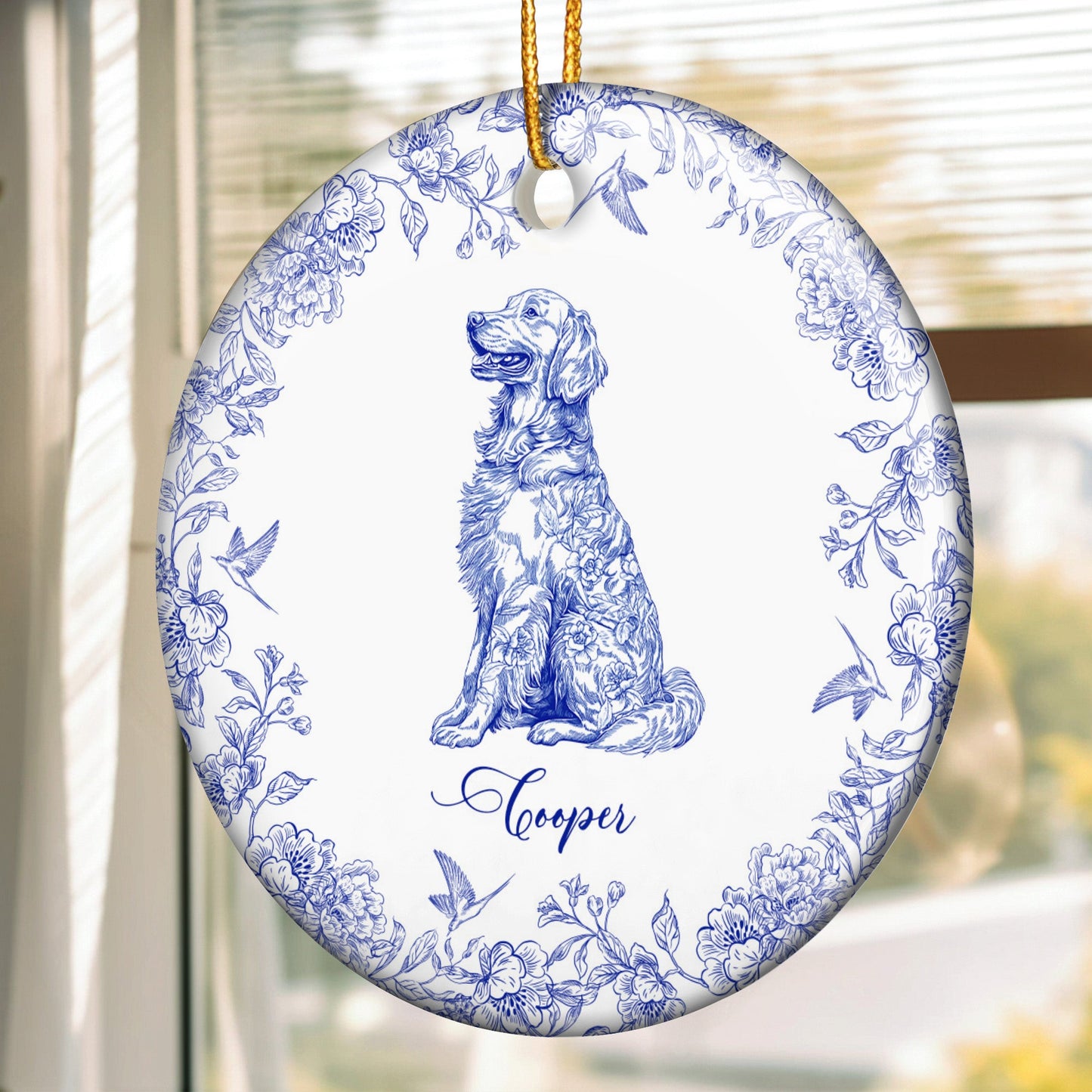 Dog Lover Toile De Jouy Vintage French Style Gift - Personalized Ceramic Ornament