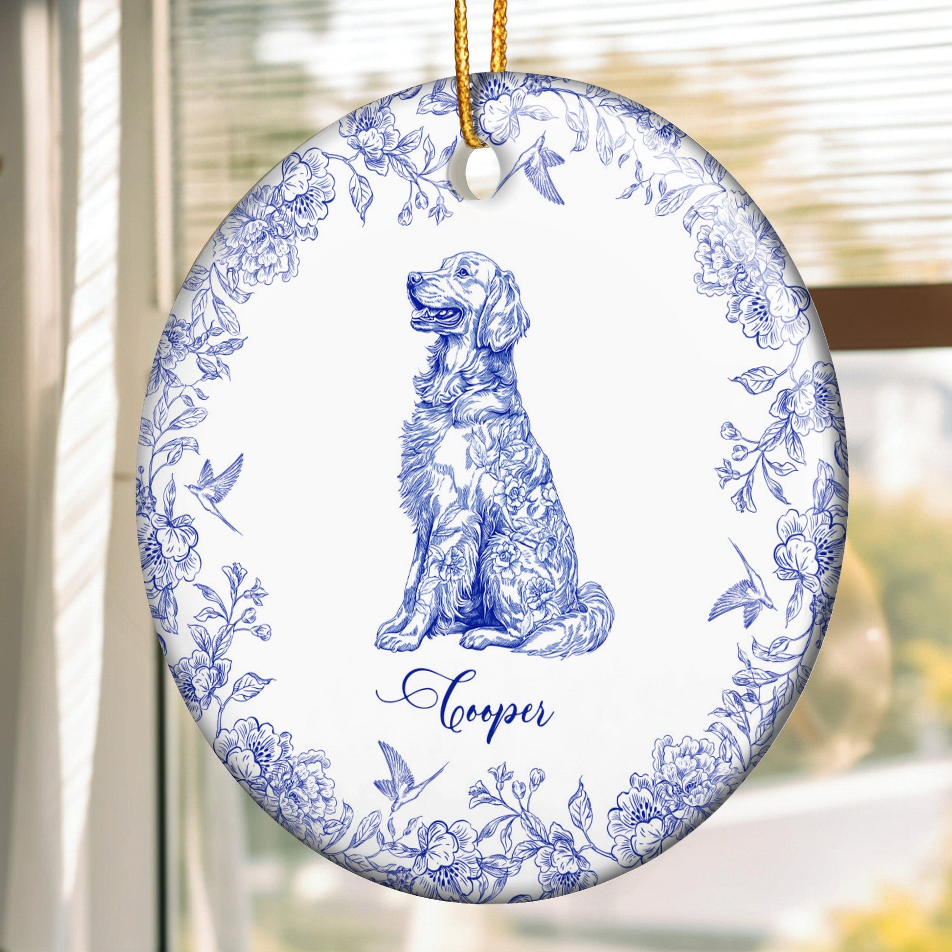 Dog Lover Toile De Jouy Vintage French Style Gift - Personalized Ceramic Ornament