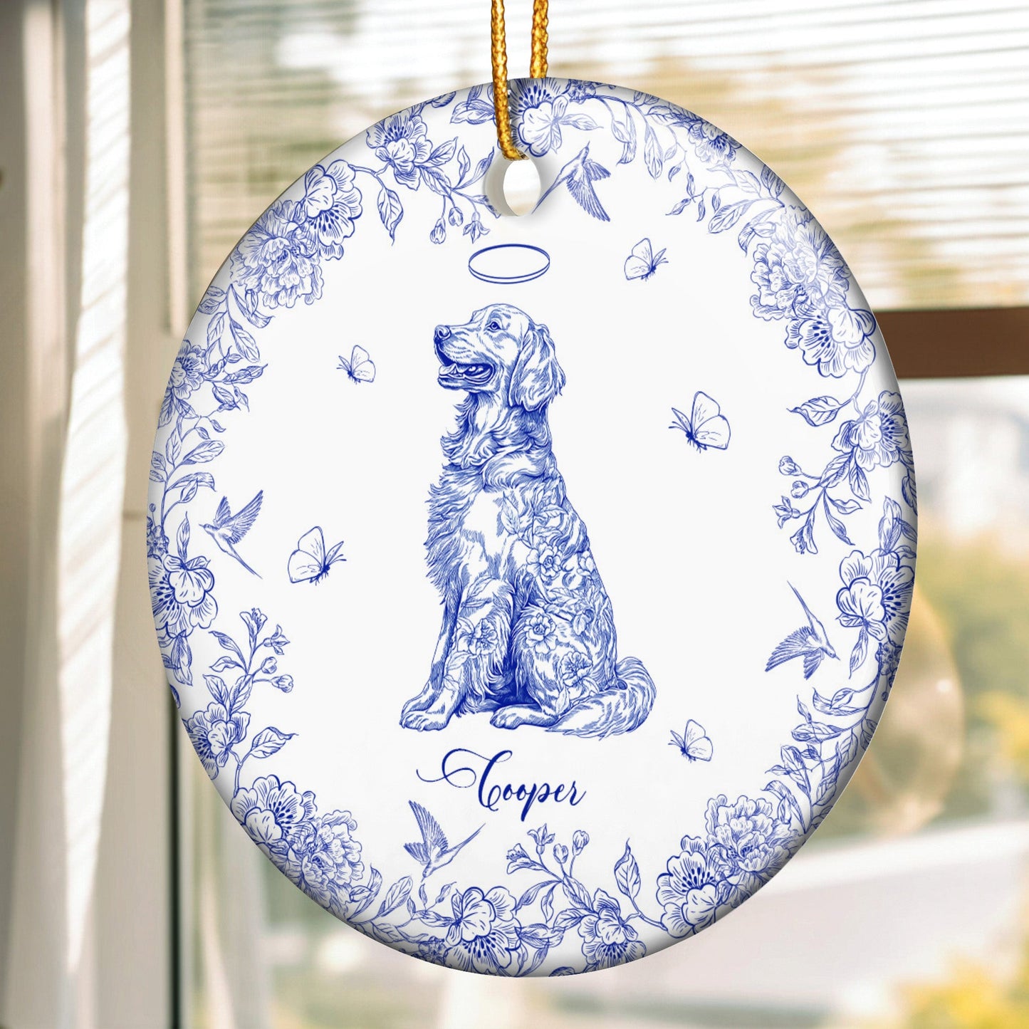 Dog Memorial Toile De Jouy Vintage Style Gift - Personalized Ceramic Ornament