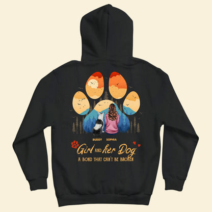 Dog & Girl - A Bond That Can't Be Broken - Personalized Back Printed Shirt - Birthday, Loving Gift For Dog Mom, Dog Mama, Dog Lovers