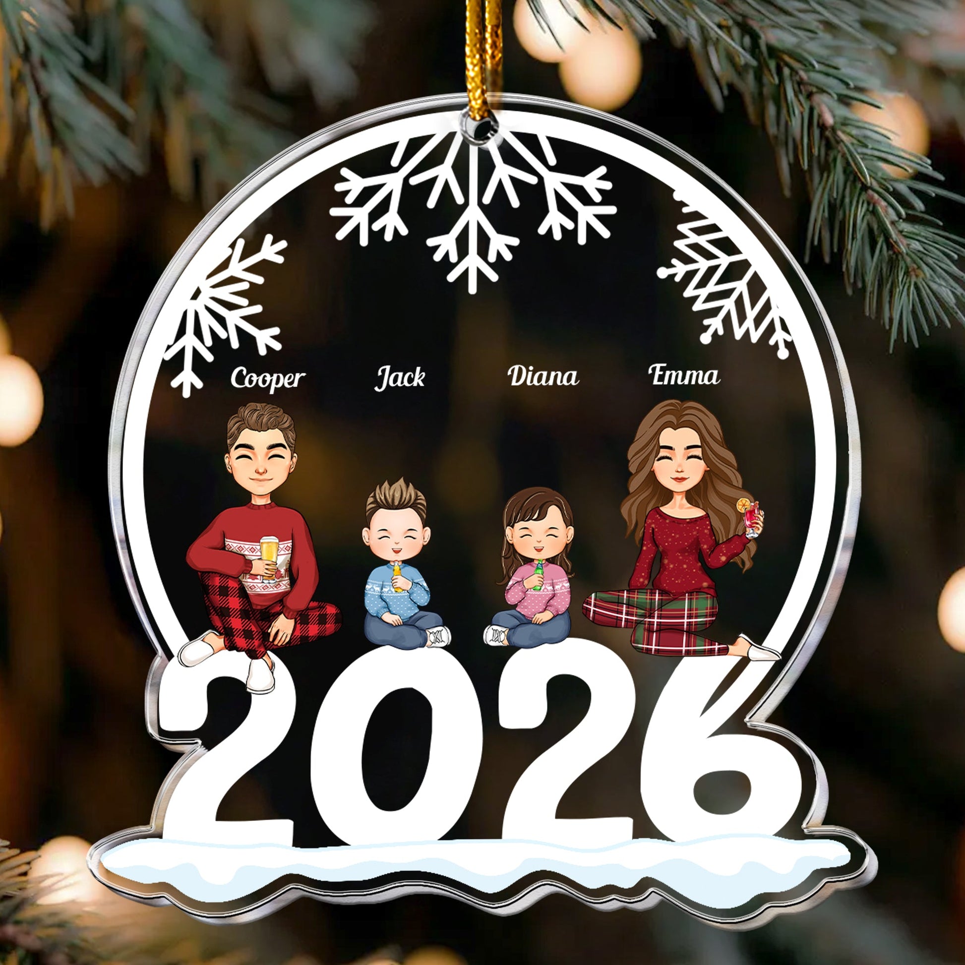 Family Of 3, 4, 5, 6 Jolly Christmas - Personalized 2026 Family Ornament