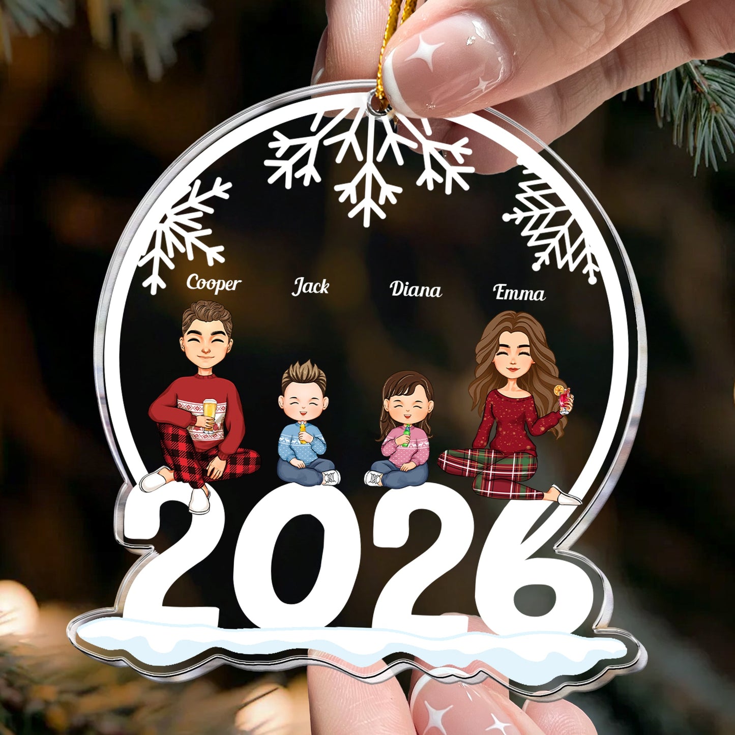 Family Of 3, 4, 5, 6 Jolly Christmas - Personalized 2026 Family Ornament