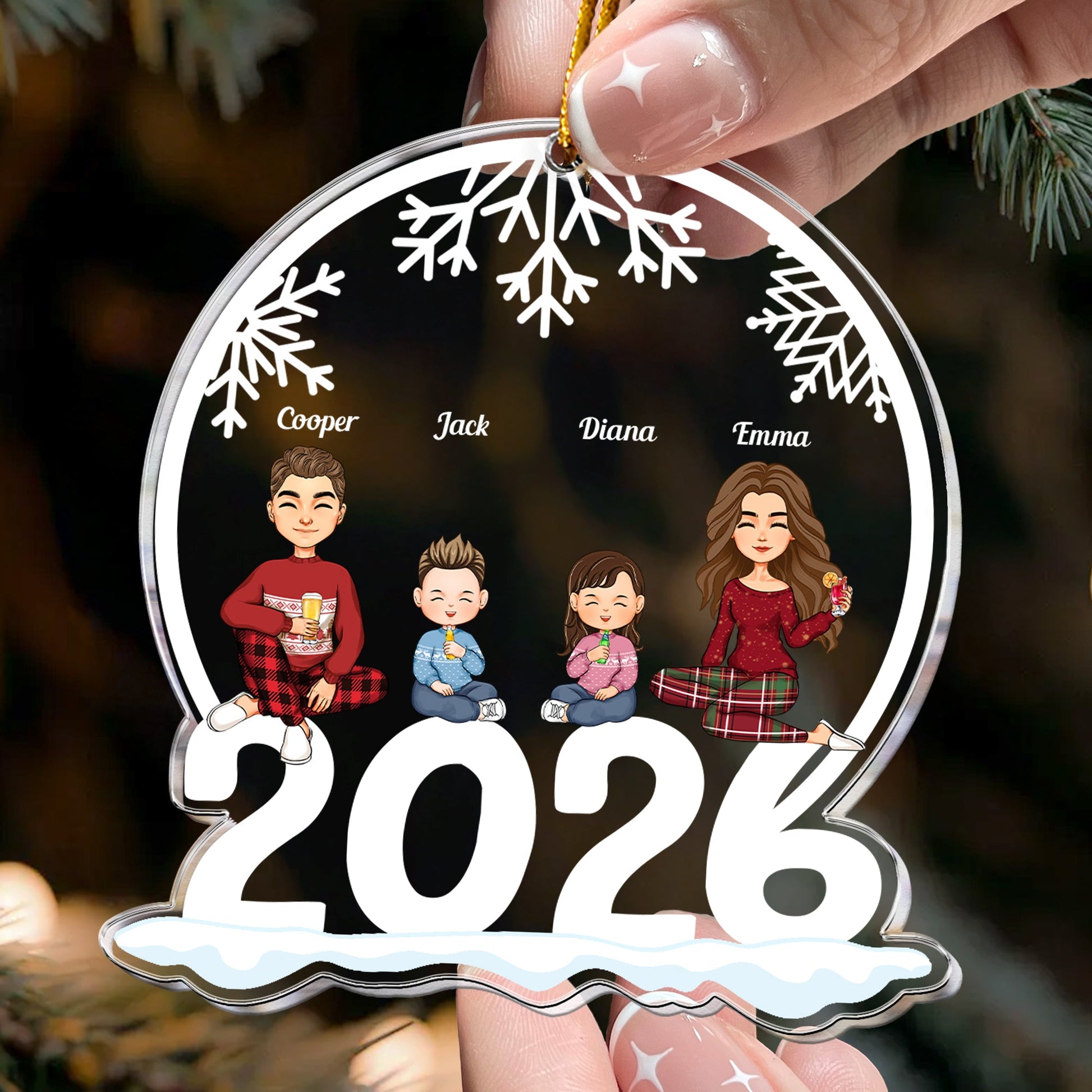 Family Of 3, 4, 5, 6 Jolly Christmas - Personalized 2026 Family Ornament