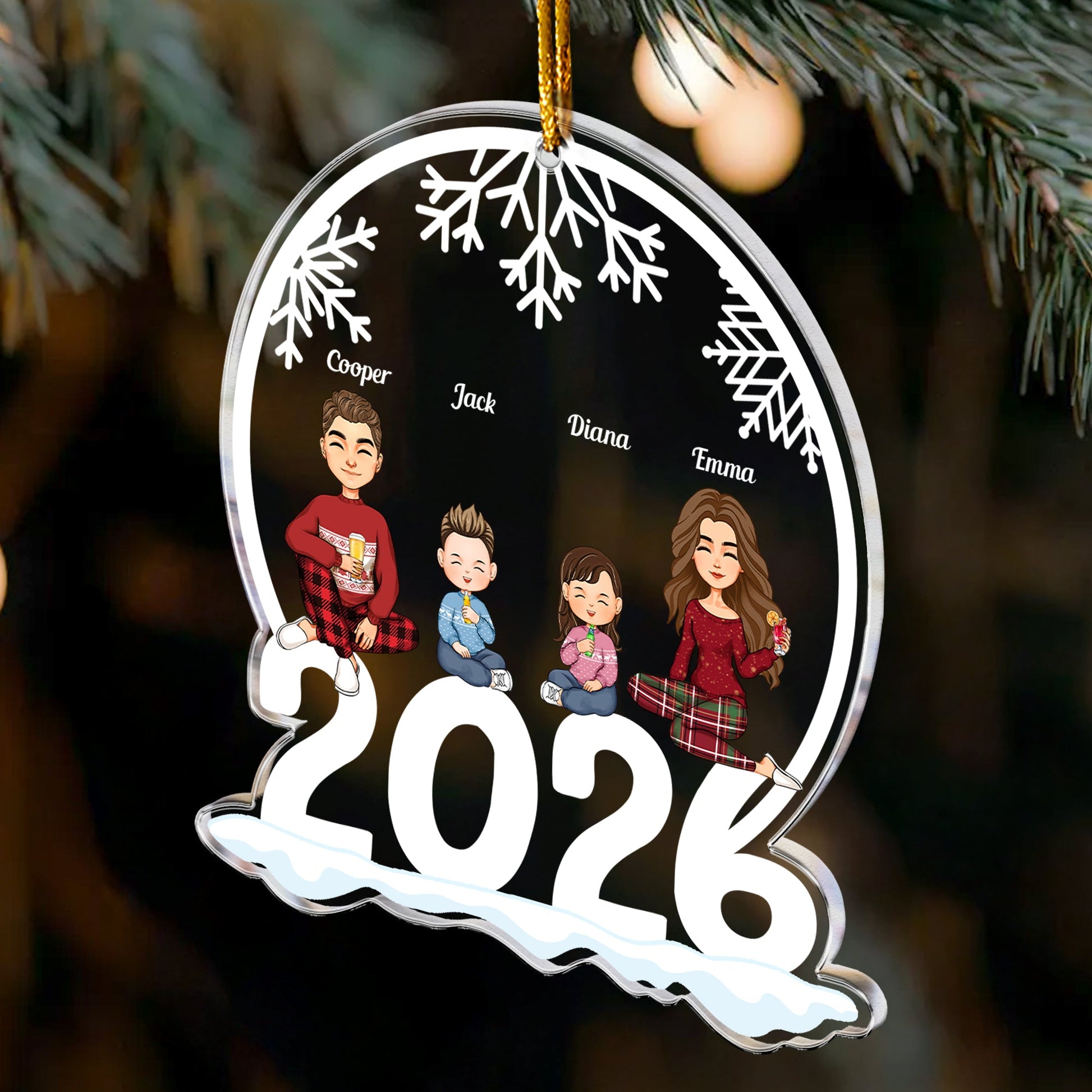 Family Of 3, 4, 5, 6 Jolly Christmas - Personalized 2026 Family Ornament