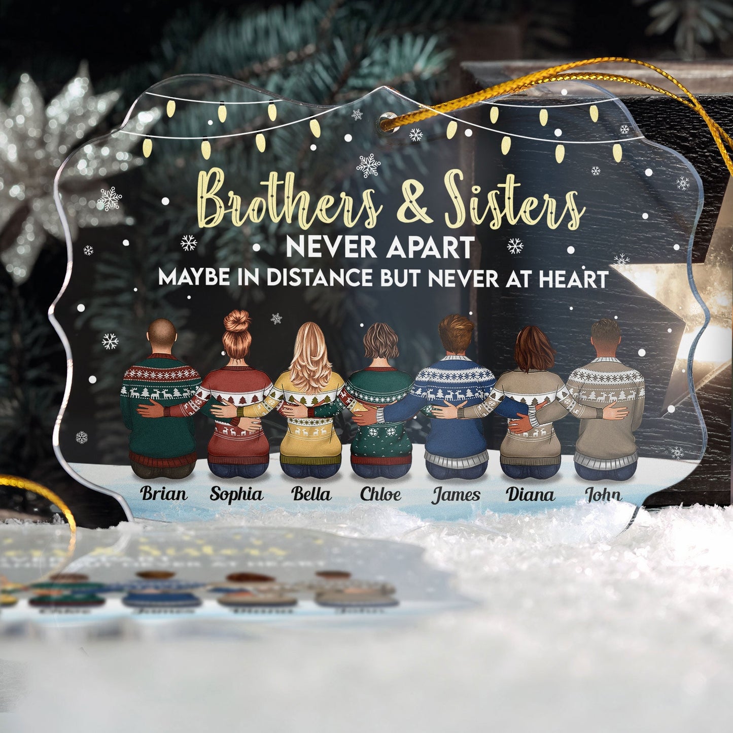 Family Never Apart In Heart - Personalized Siblings Ornament