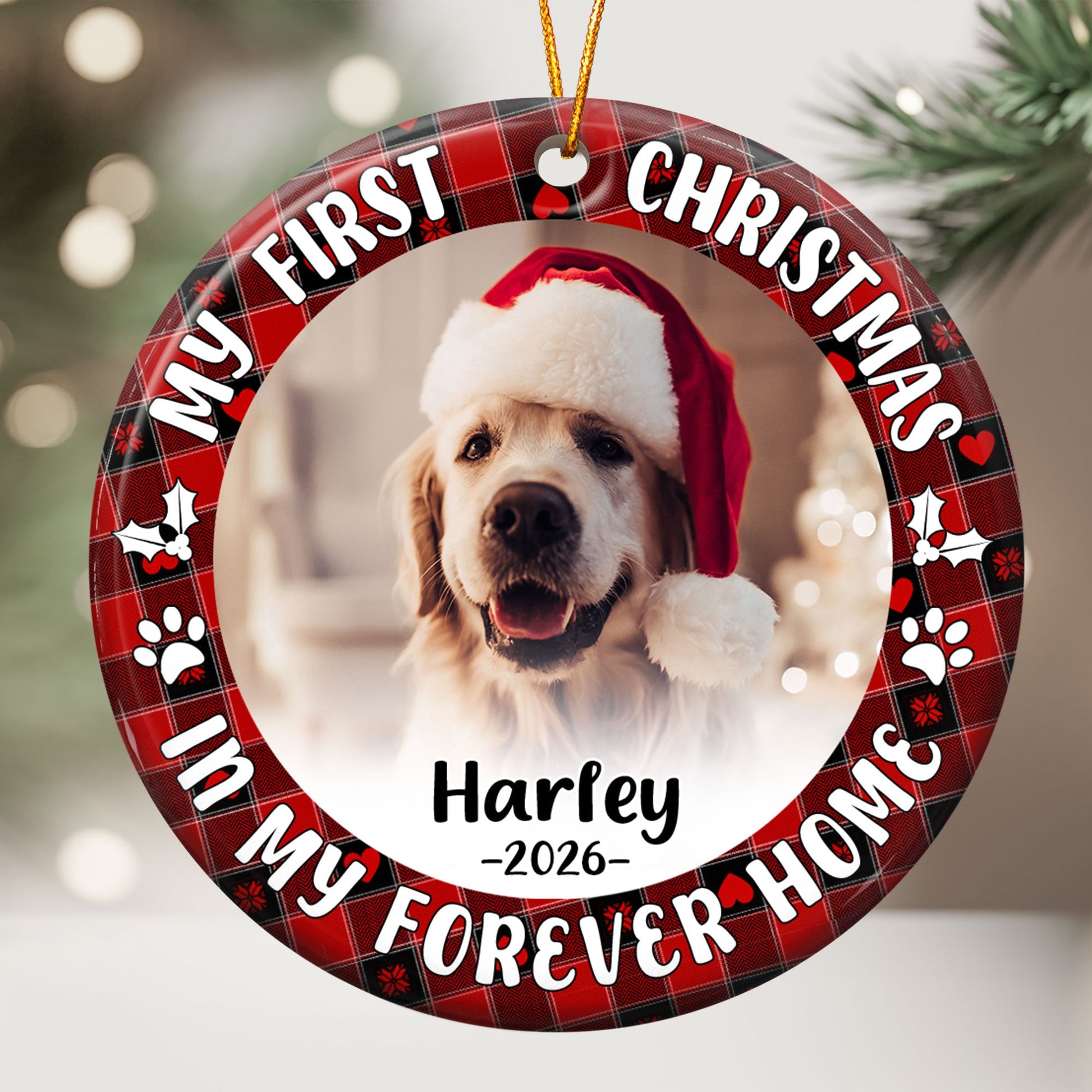 First Christmas Dog Cat - Personalized Ceramic Photo Ornament