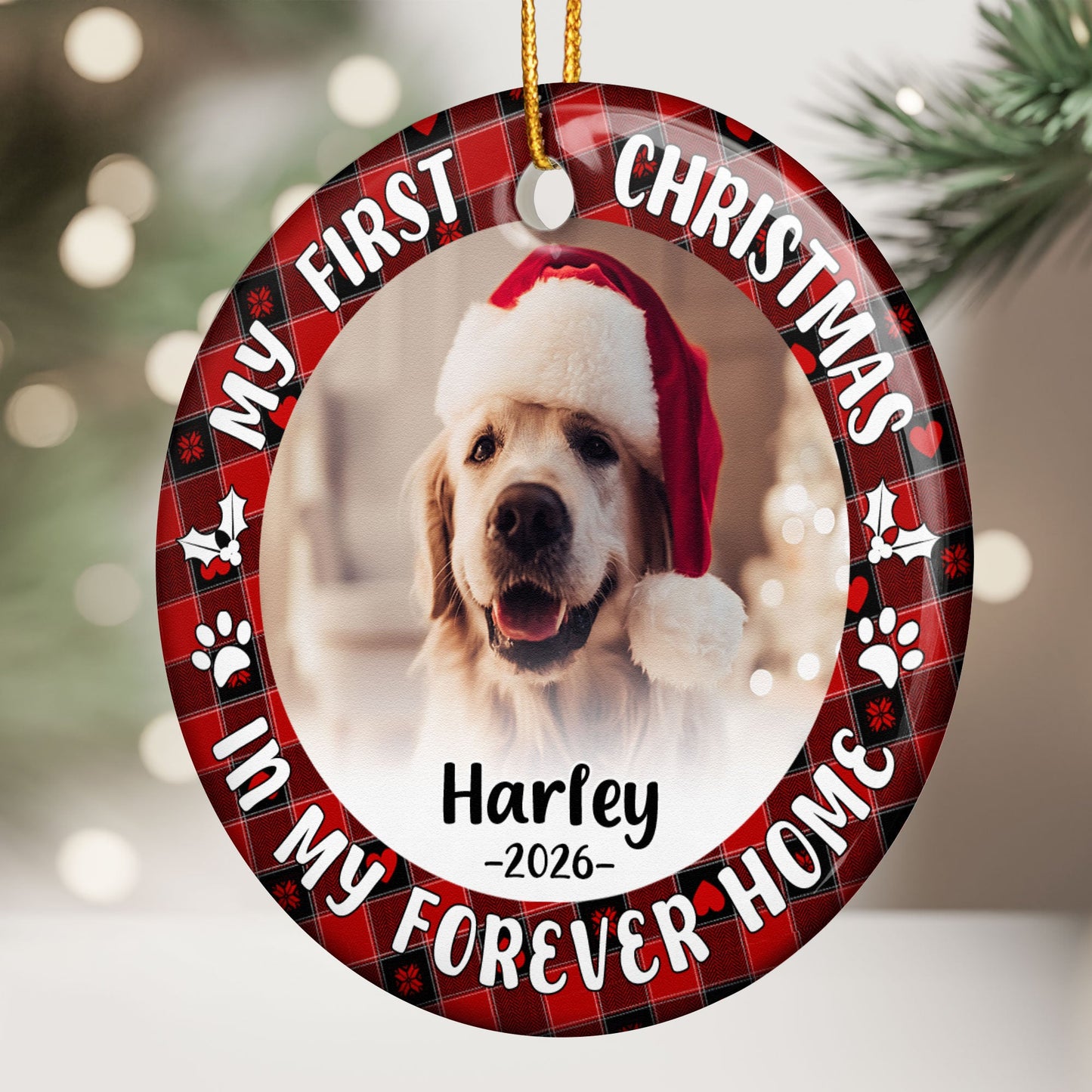 First Christmas Dog Cat - Personalized Ceramic Photo Ornament